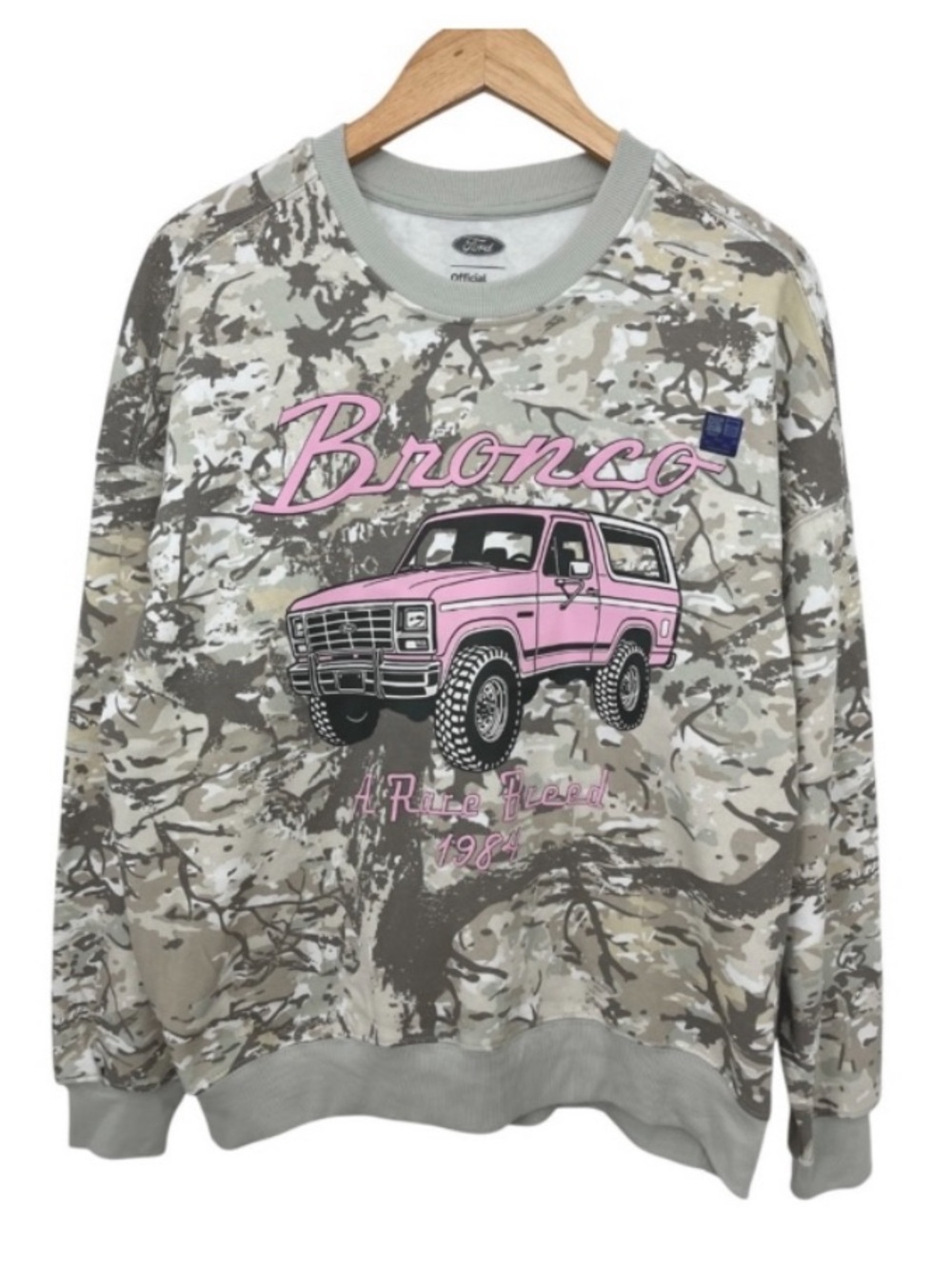 Ford Camo Crewneck with Pink Bronco Graphic